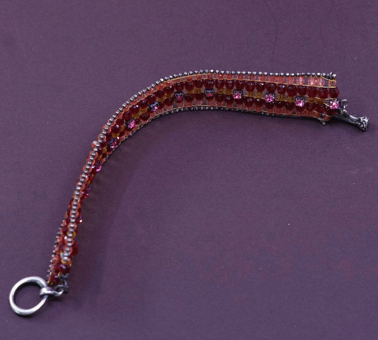 6.5", Sterling silver handmade beads bracelet, red Swarovski beads