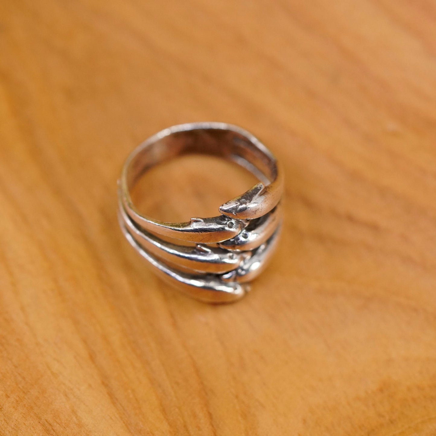 Size 7.5, vintage Sterling silver handmade ring, 925 dolphin band