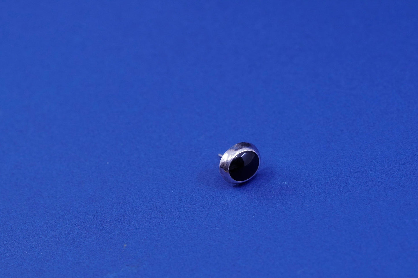 Vintage sterling silver handmade earrings, 925 oval studs with obsidian
