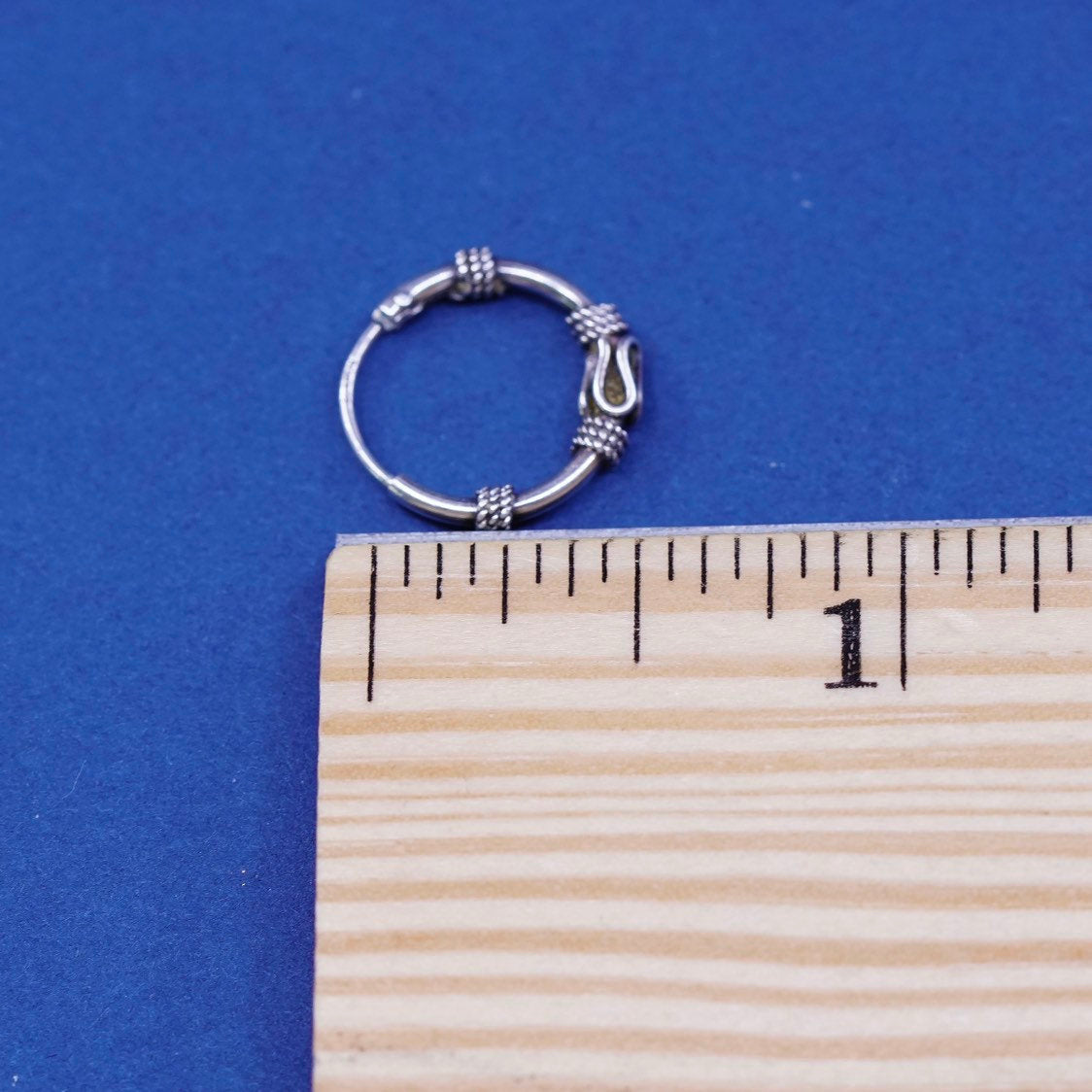 0.5”, vtg Sterling silver handmade earrings, 925 textured hoops, huggie