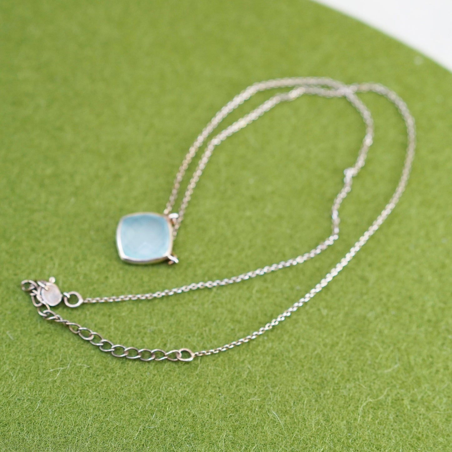16+2”, vintage vermeil gold over 925 Sterling Silver necklace square Chalcedony