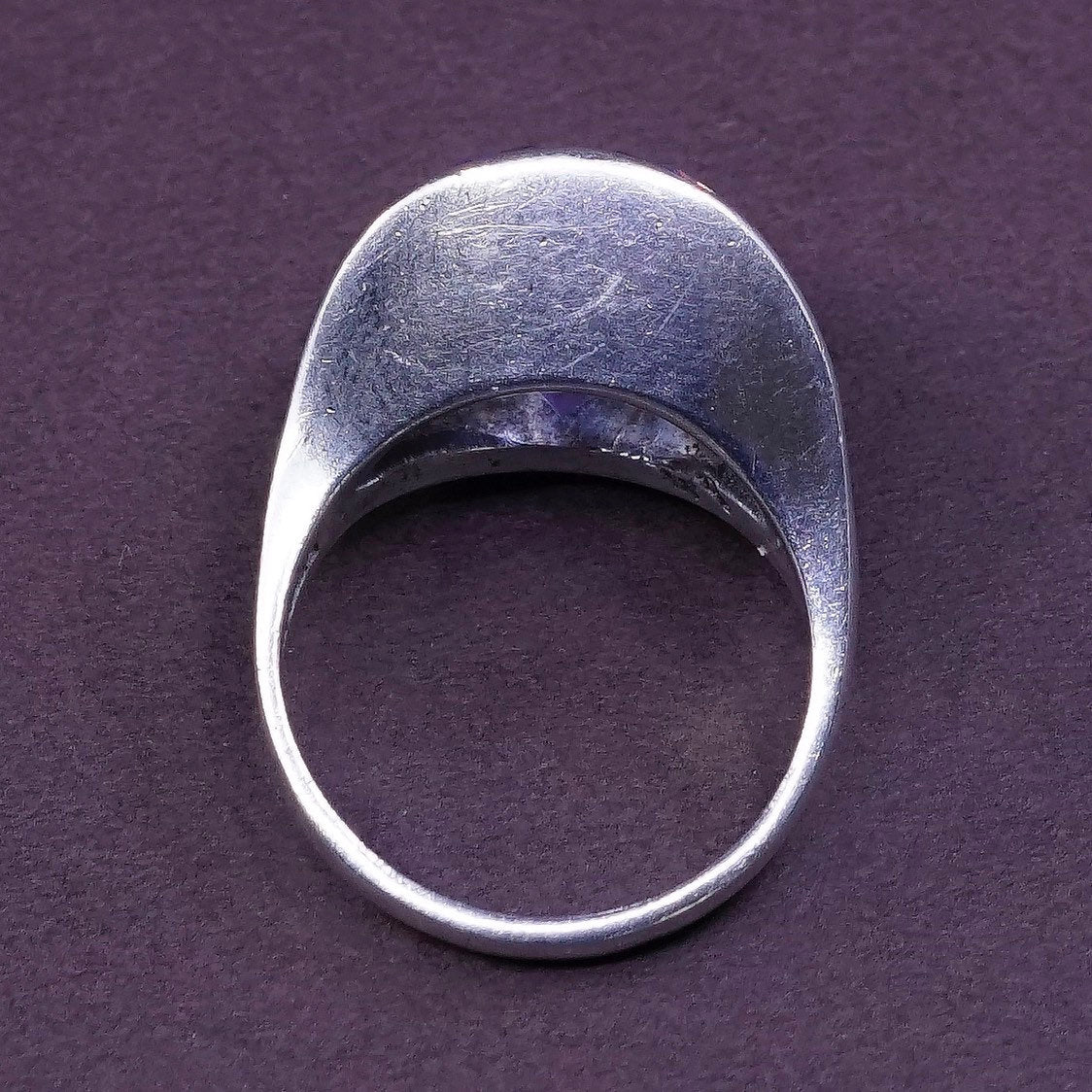 sz 6.5, vtg Sterling silver handmade ring, 925 cocktail ring w/ round amethyst