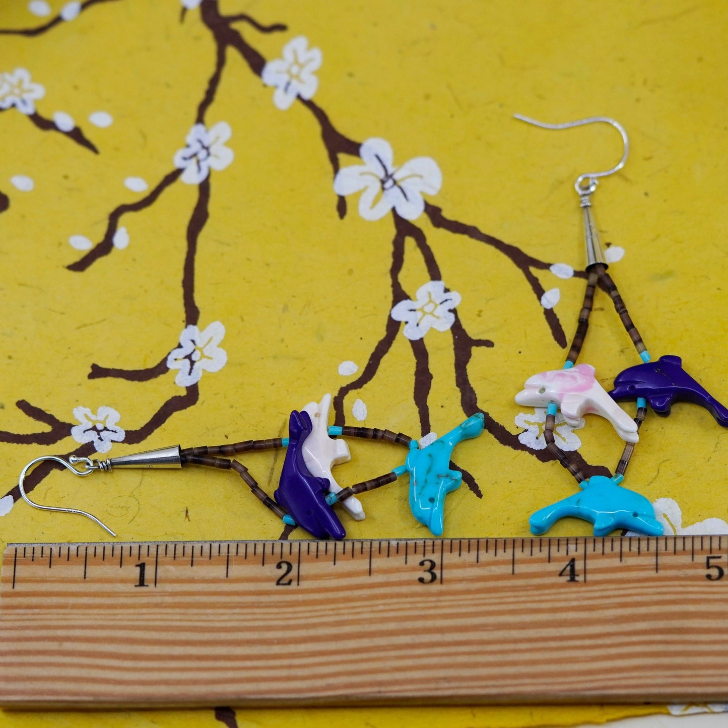 VTG Native American 925 Sterling silver handmade heishi earrings with dolphins