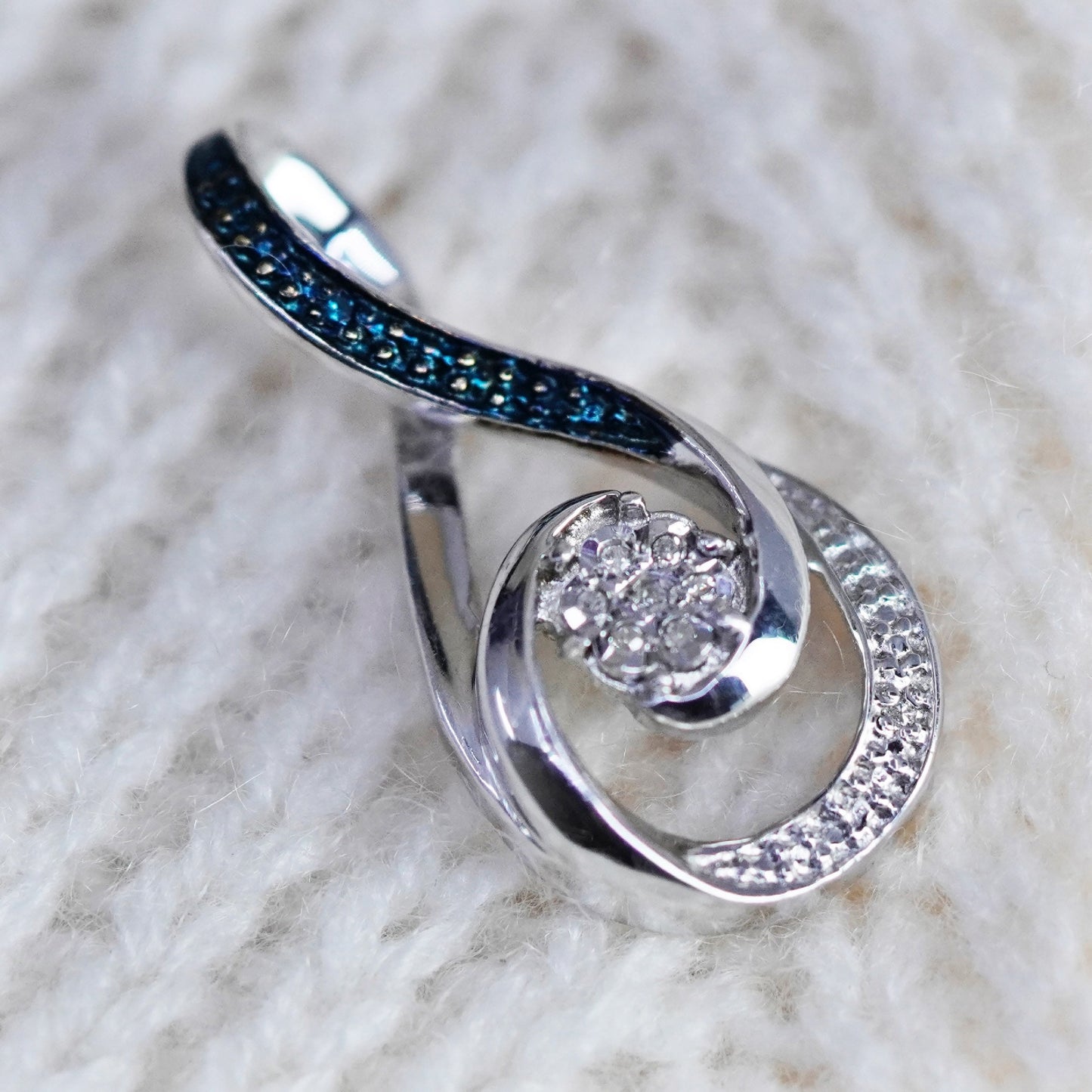 Vintage Sterling silver handmade pendant, 925 teardrop with cluster diamonds