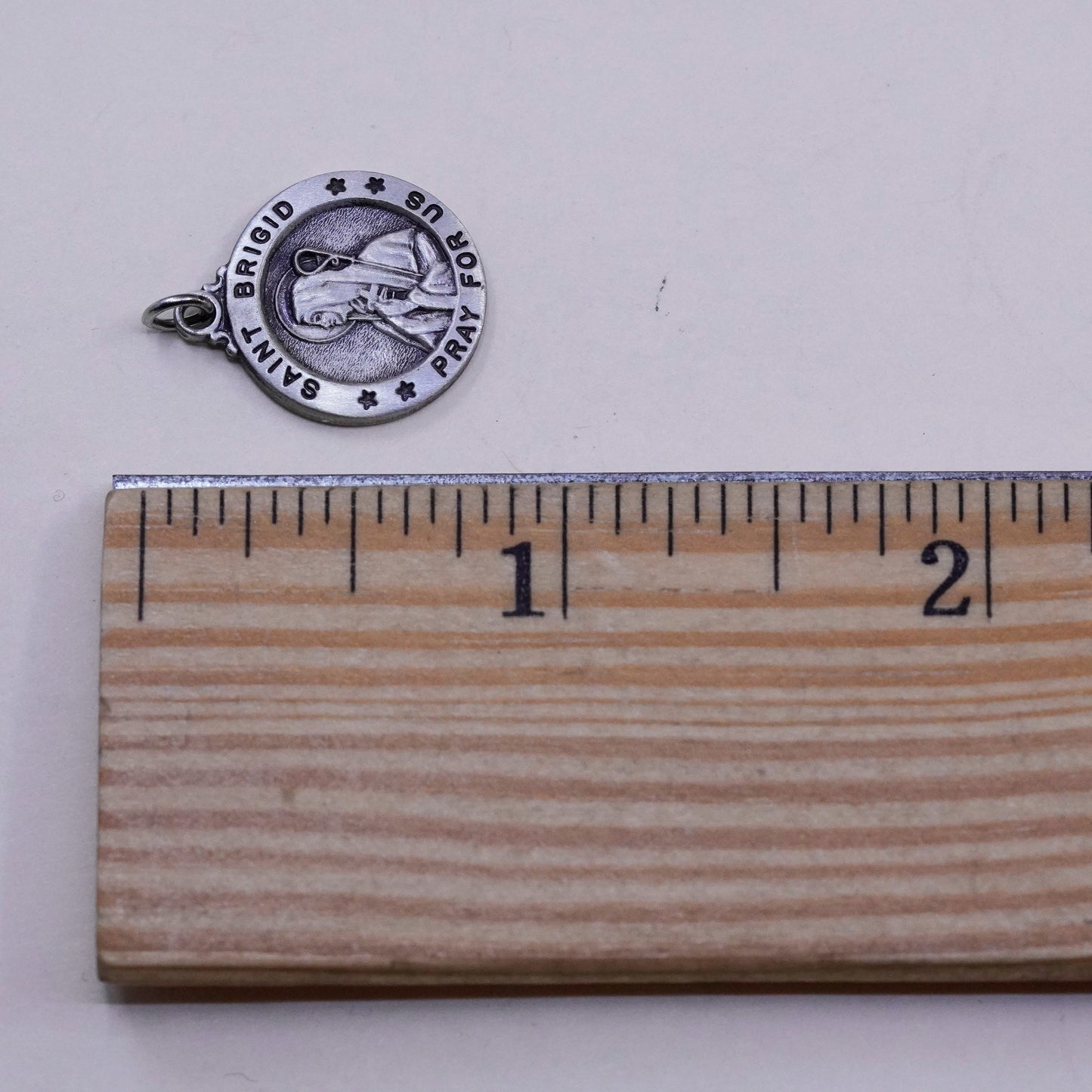 vtg Sterling silver handmade pendant, 925 Saint Brigid pray for us tag charm