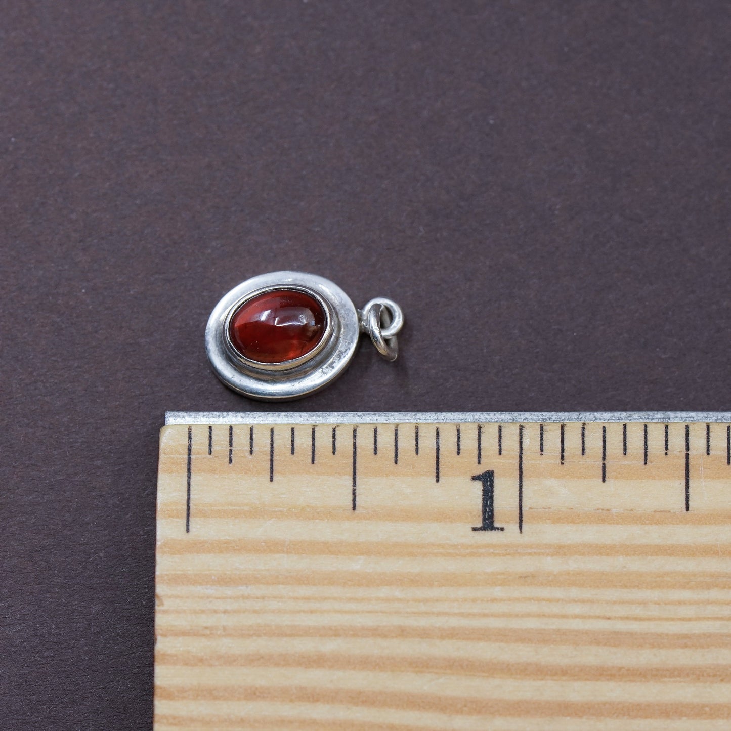Vintage Sterling silver handmade pendant, 925 oval with garnet