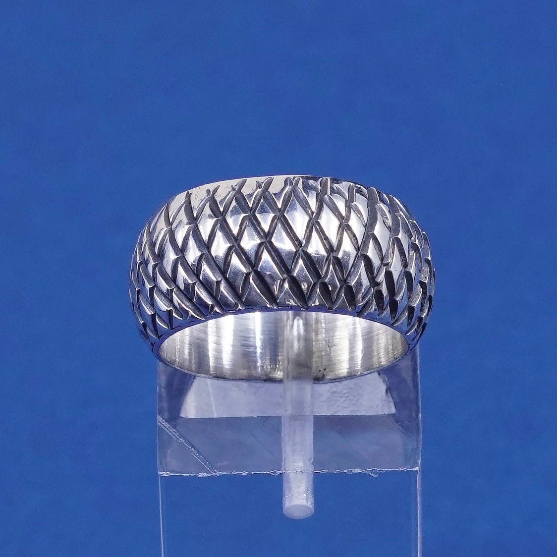 sz 6, vtg Sterling silver handmade ring, 925 wide band w/ textured surface