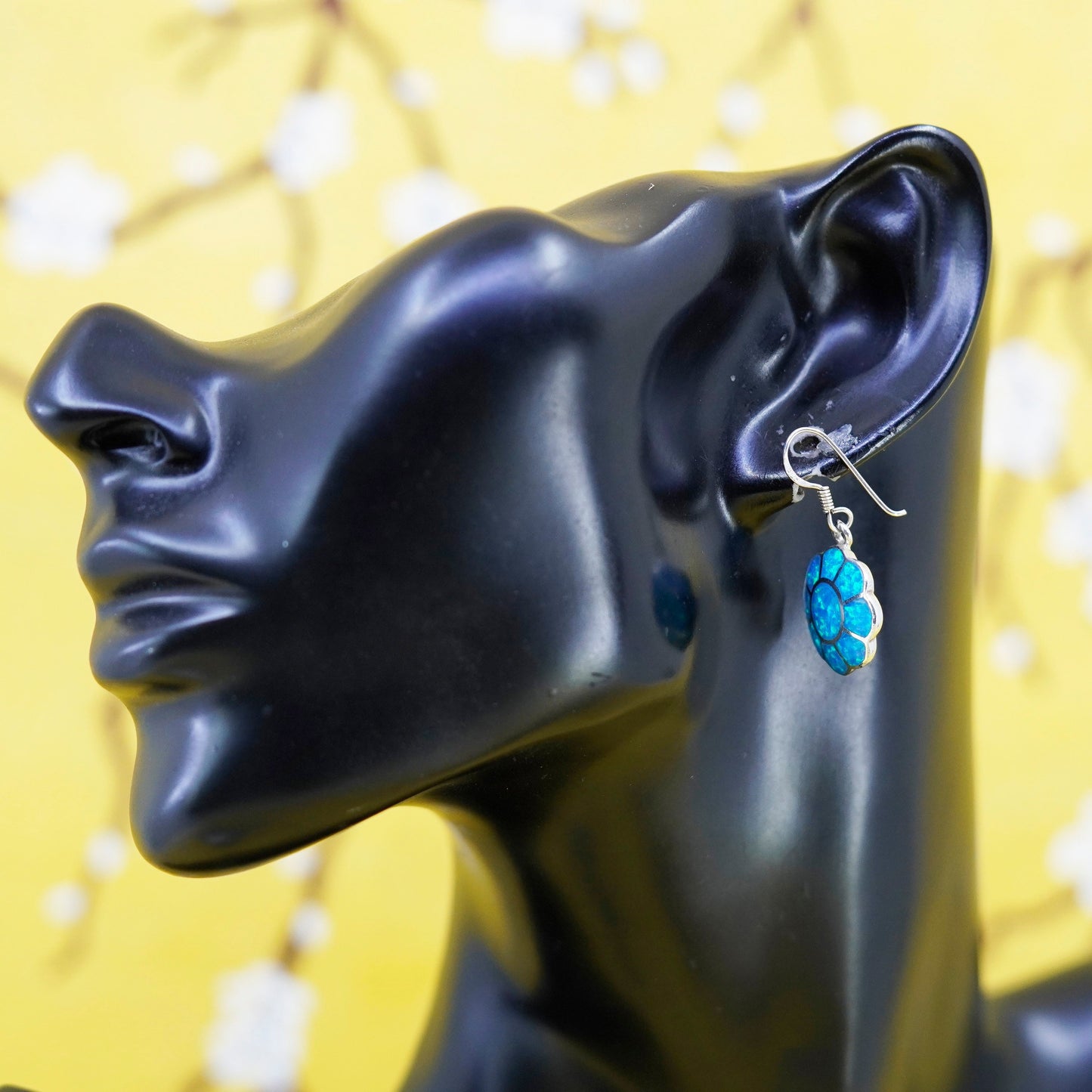 Vintage Sterling silver handmade earrings, 925 dragonfly with opal inlay