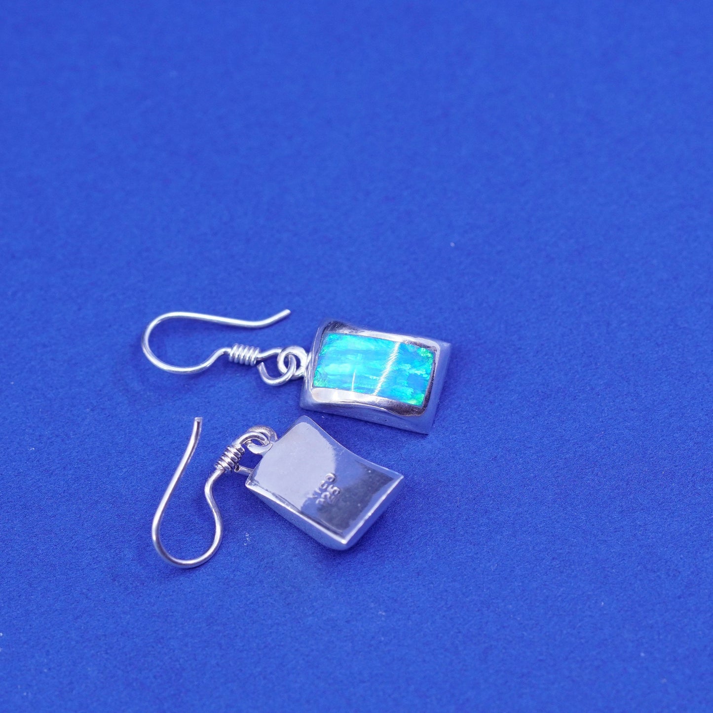 Vintage mexico sterling 925 silver handmade earrings with opal inlay