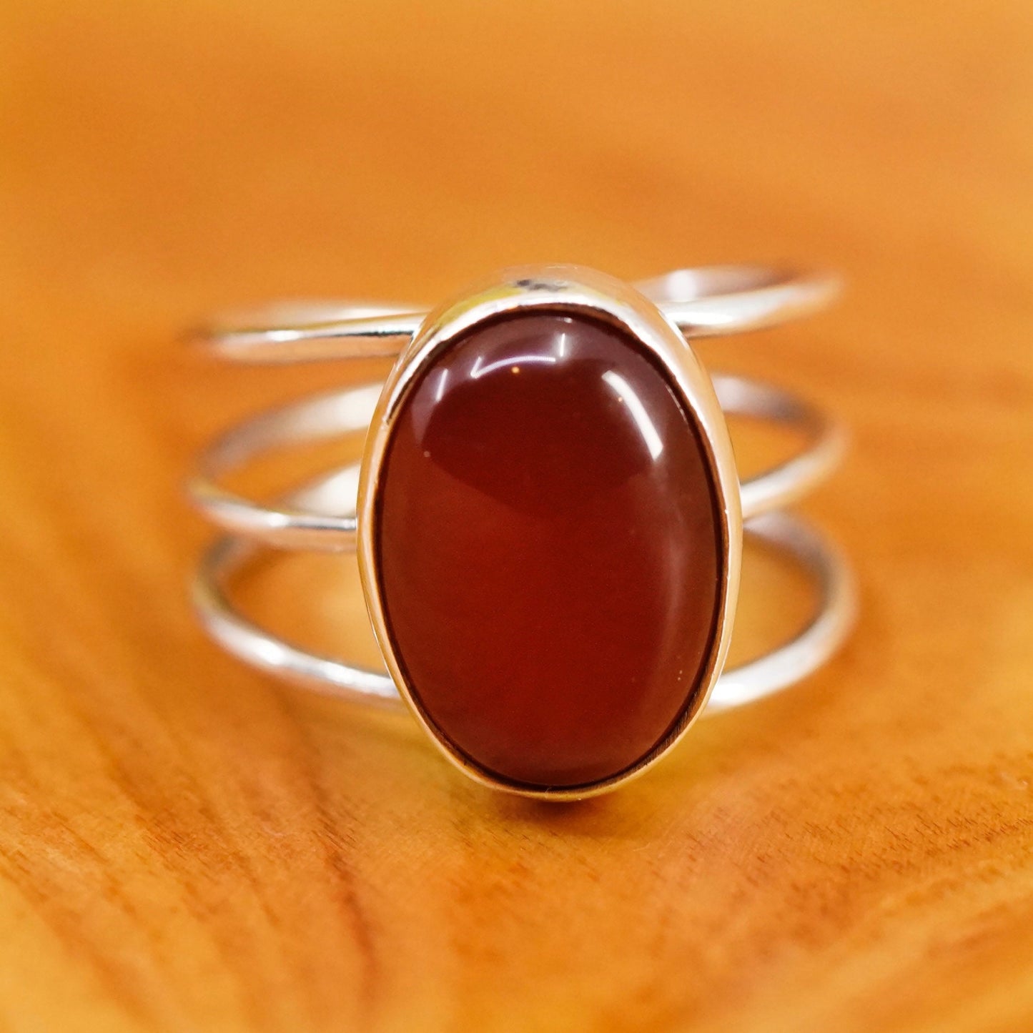 Size 6, vintage Sterling silver handmade ring with oval carnelian