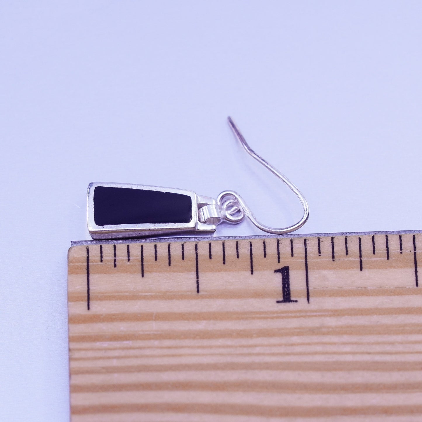 Vintage Sterling 925 silver handmade rectangular earrings with obsidian