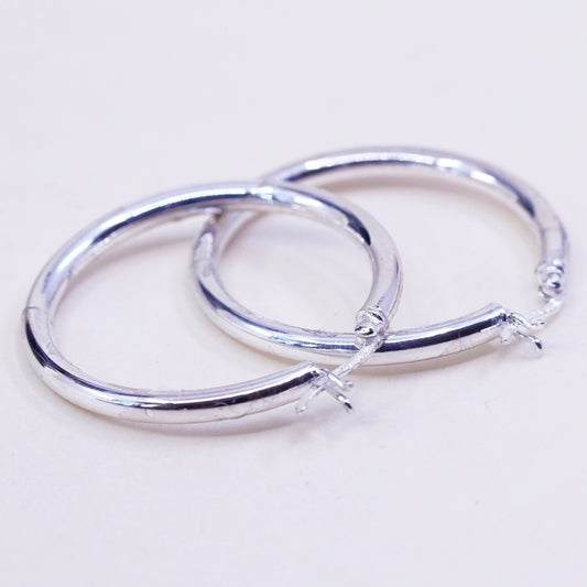 1.25” Vintage sterling silver loop earrings, fashion minimalist primitive hoops