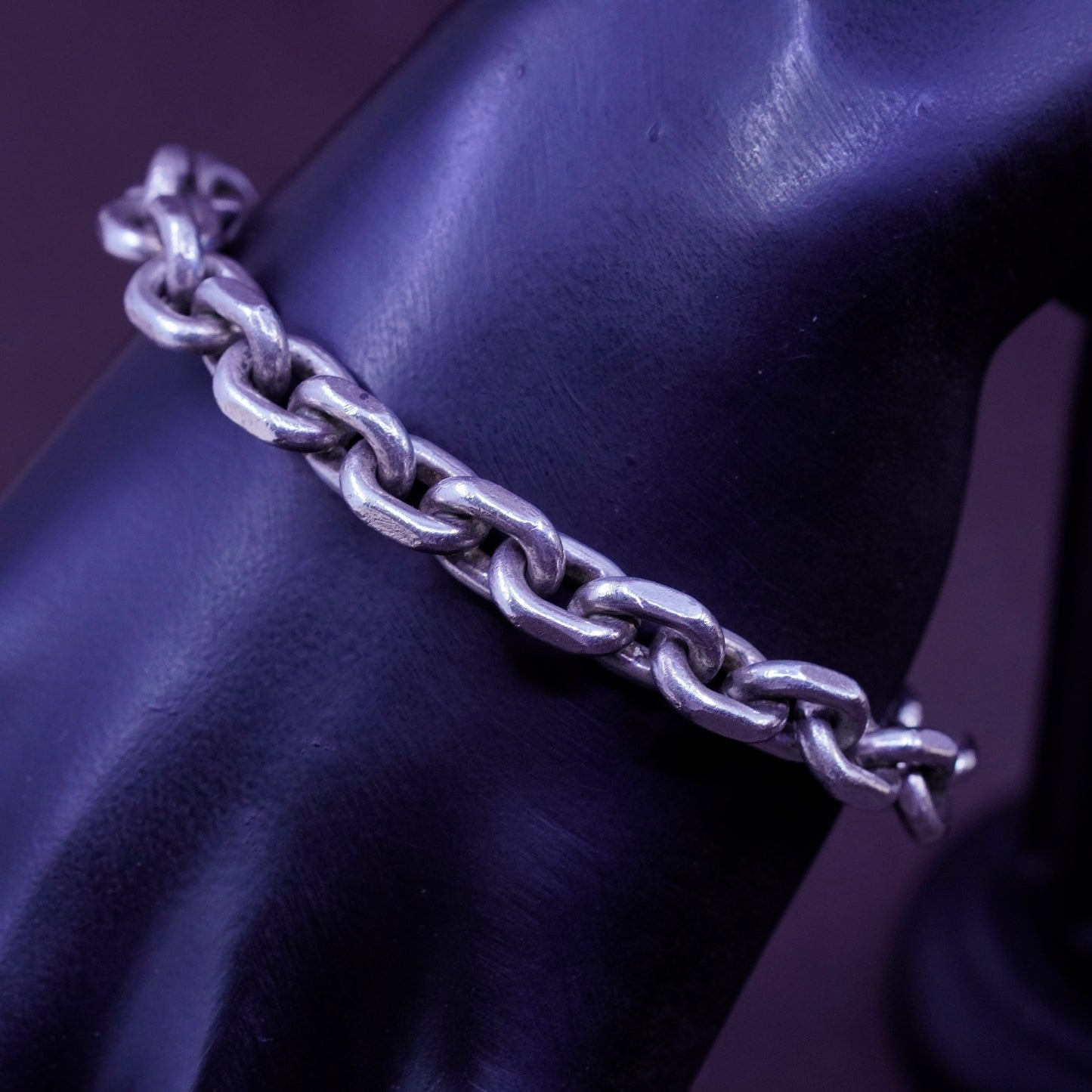 6.75”, 1970s Denmark Randers Sterling silver charm bracelet 925 bold oval chain