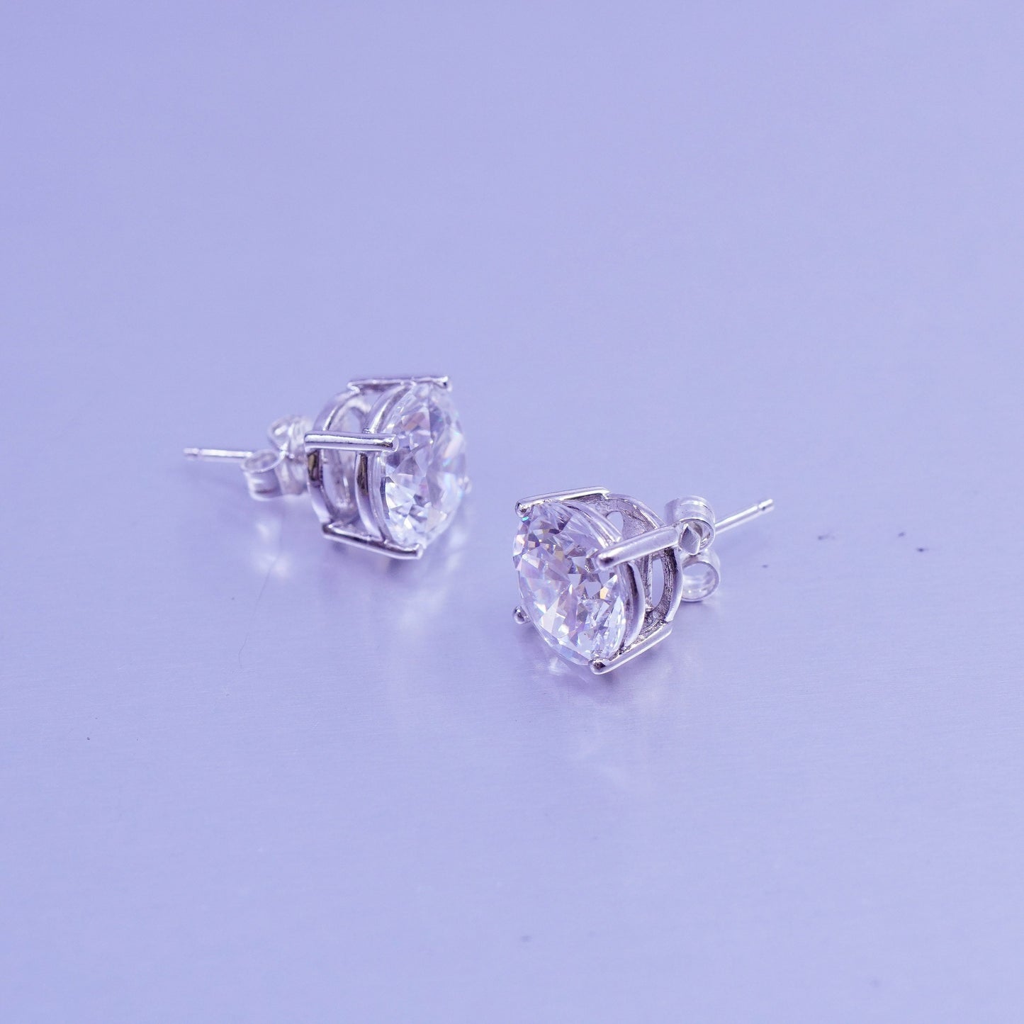 10mm, Vintage Sterling 925 silver earrings, studs with cz inlay