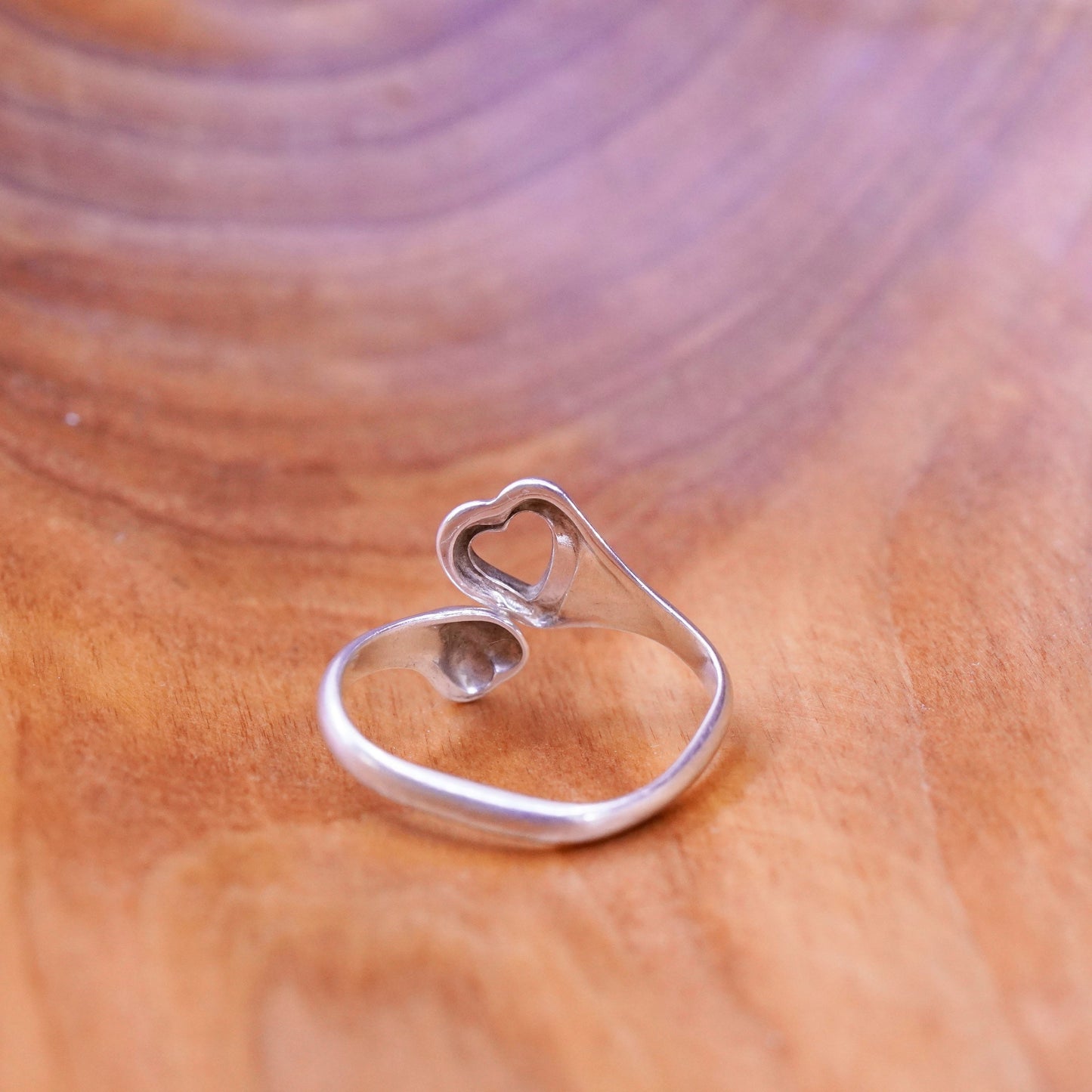 Size 9, vintage Sterling silver handmade ring, 925 wrap band with double hearts