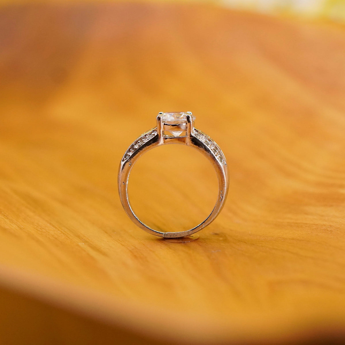 Size 11, vintage Sterling 925 silver anniversary ring with clear cz