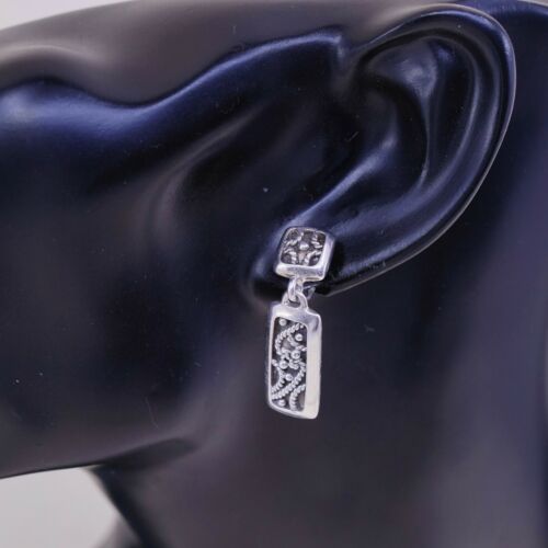 Vtg NWS Sterling Silver Handmade Earrings, 925 Tag Dangles W/ Rope N Beads
