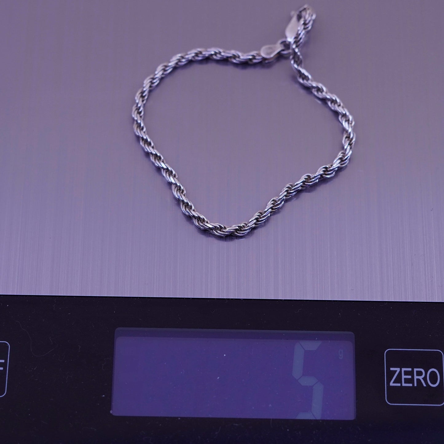 6.75”, 3mm, Vintage sterling 925 silver Italy rope chain bracelet