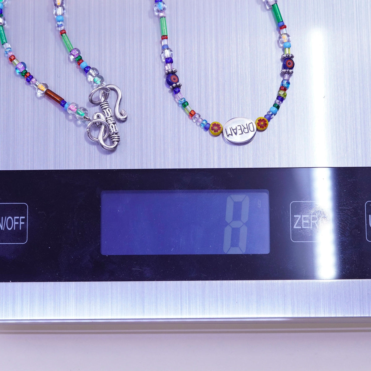 16”, necklace colorful glass bead chain sterling 925 silver dream charm