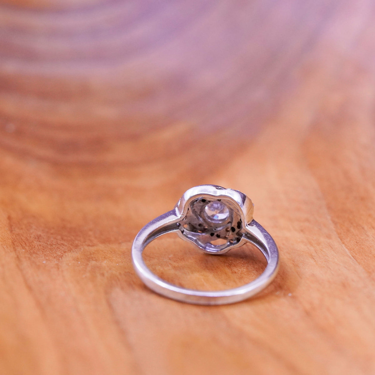 Size 7.25, vintage Sterling silver flower ring, modern 925 flower with Cz