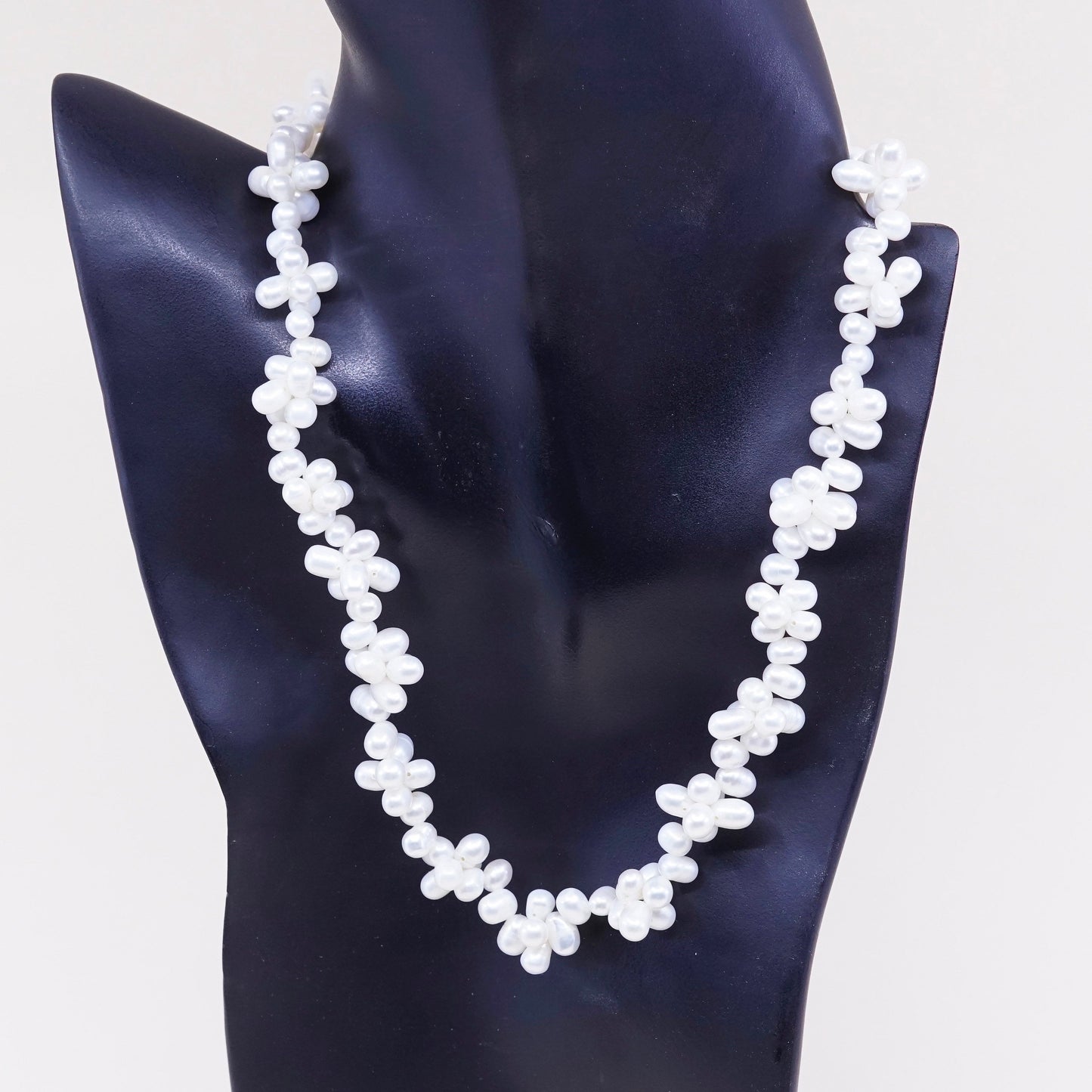 18”, Vintage handmade Sterling silver bead link chain with pearl beads