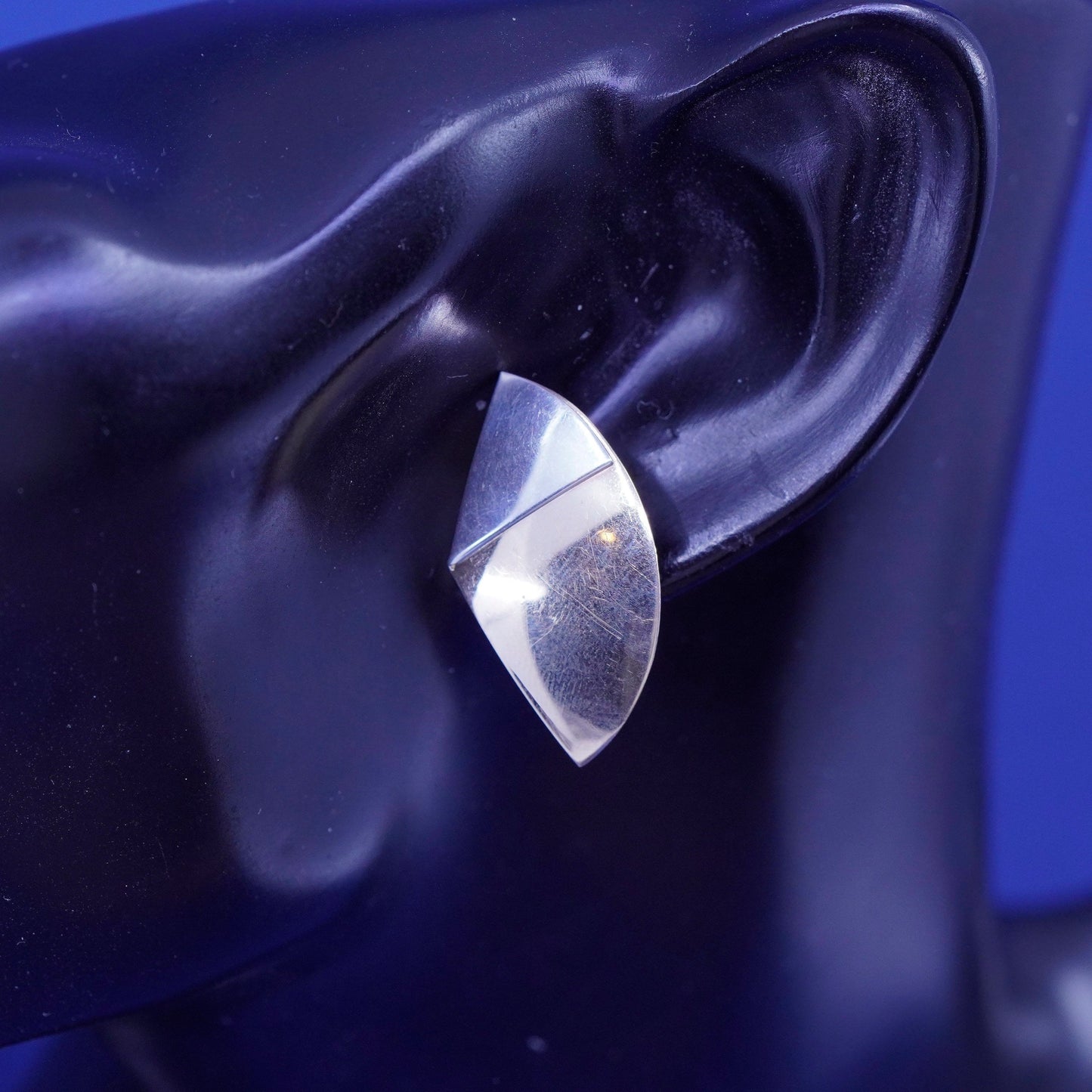 Vintage Ed Levin 14K sterling silver handmade earrings, 925 modern fin studs