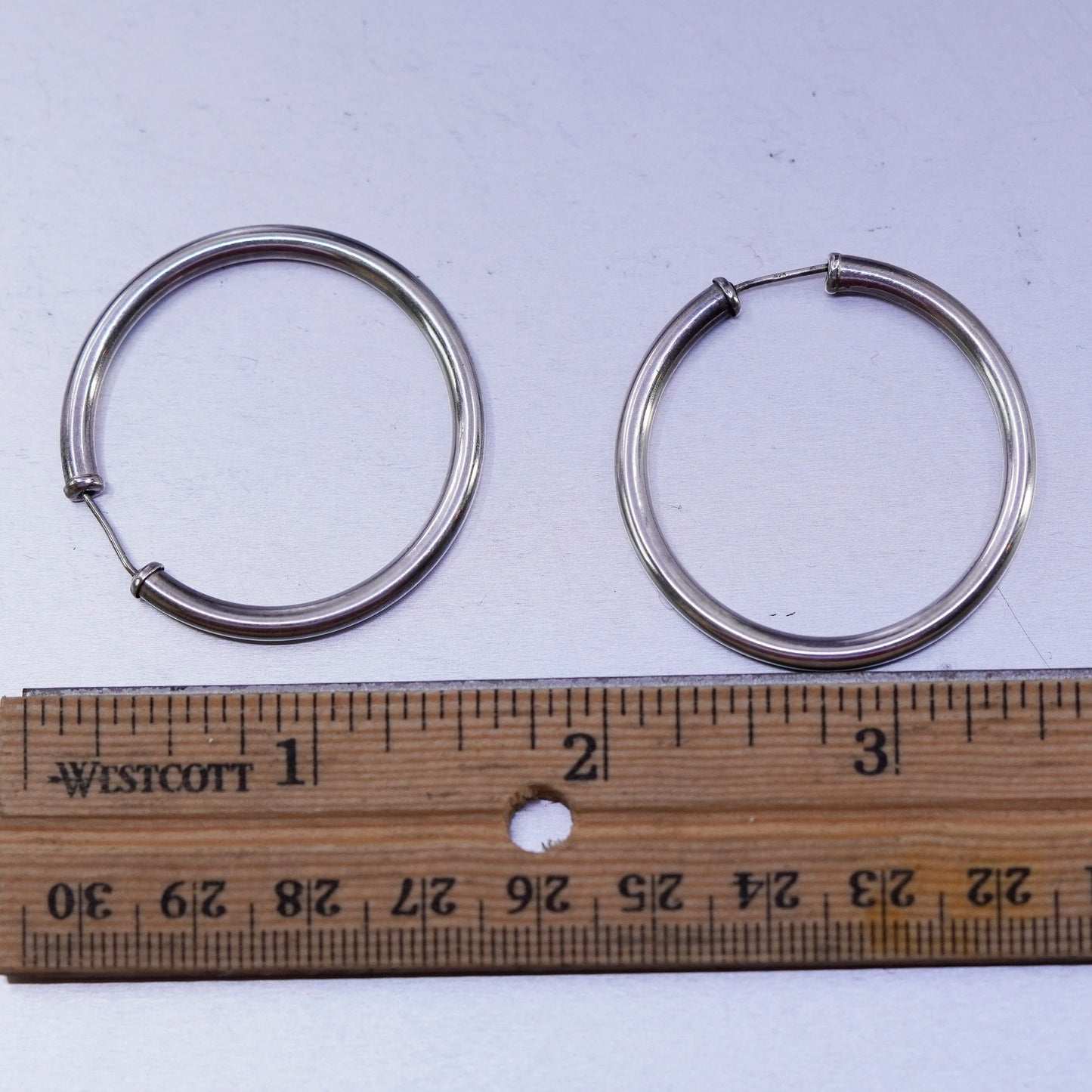 1.5”, vintage Sterling silver handmade earrings, modern bold 925 hoops