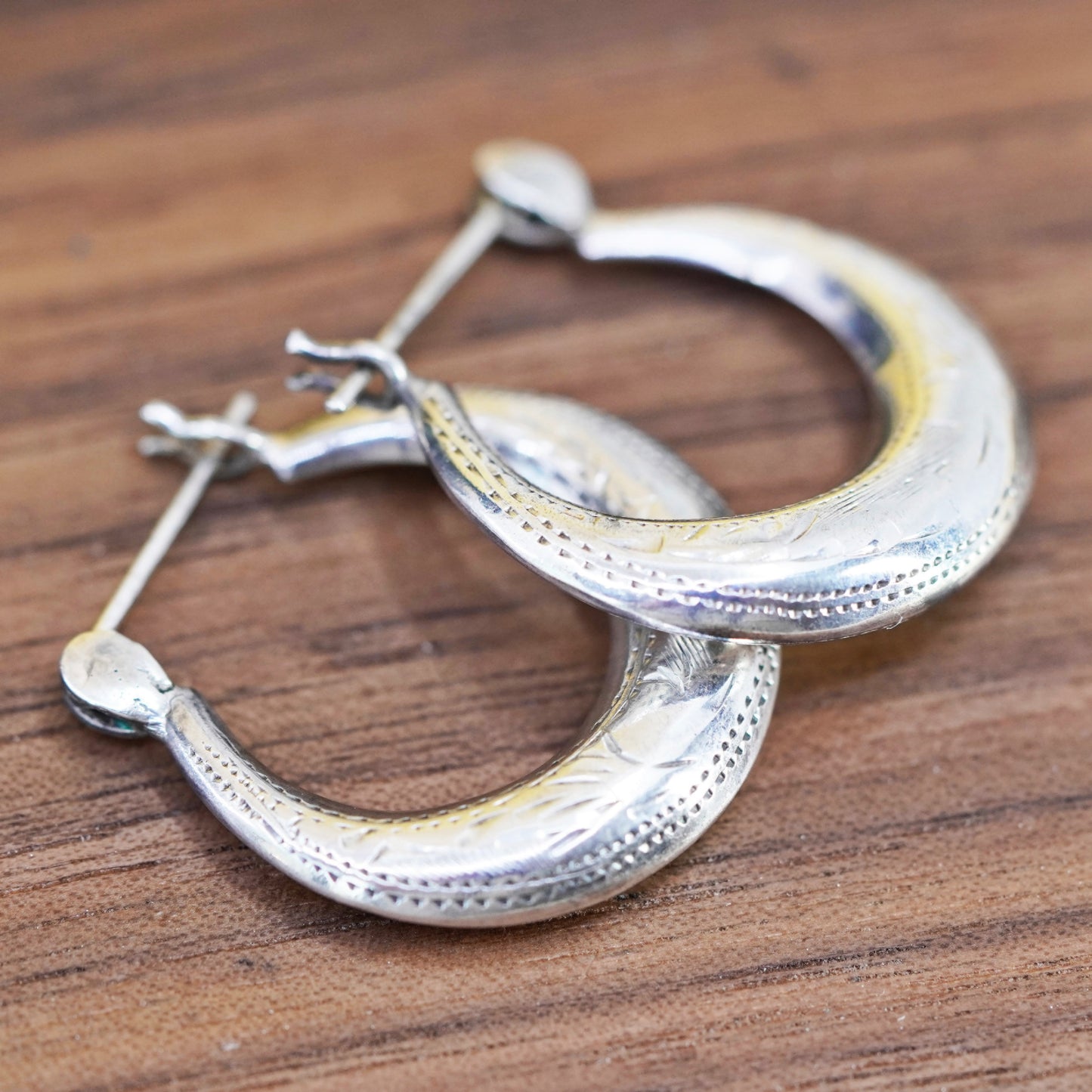 1”, Vintage Sterling silver handmade earrings, 925 textured hoops
