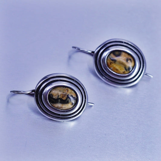 Vintage Mexico Sterling 925 silver handmade earrings with oval agate