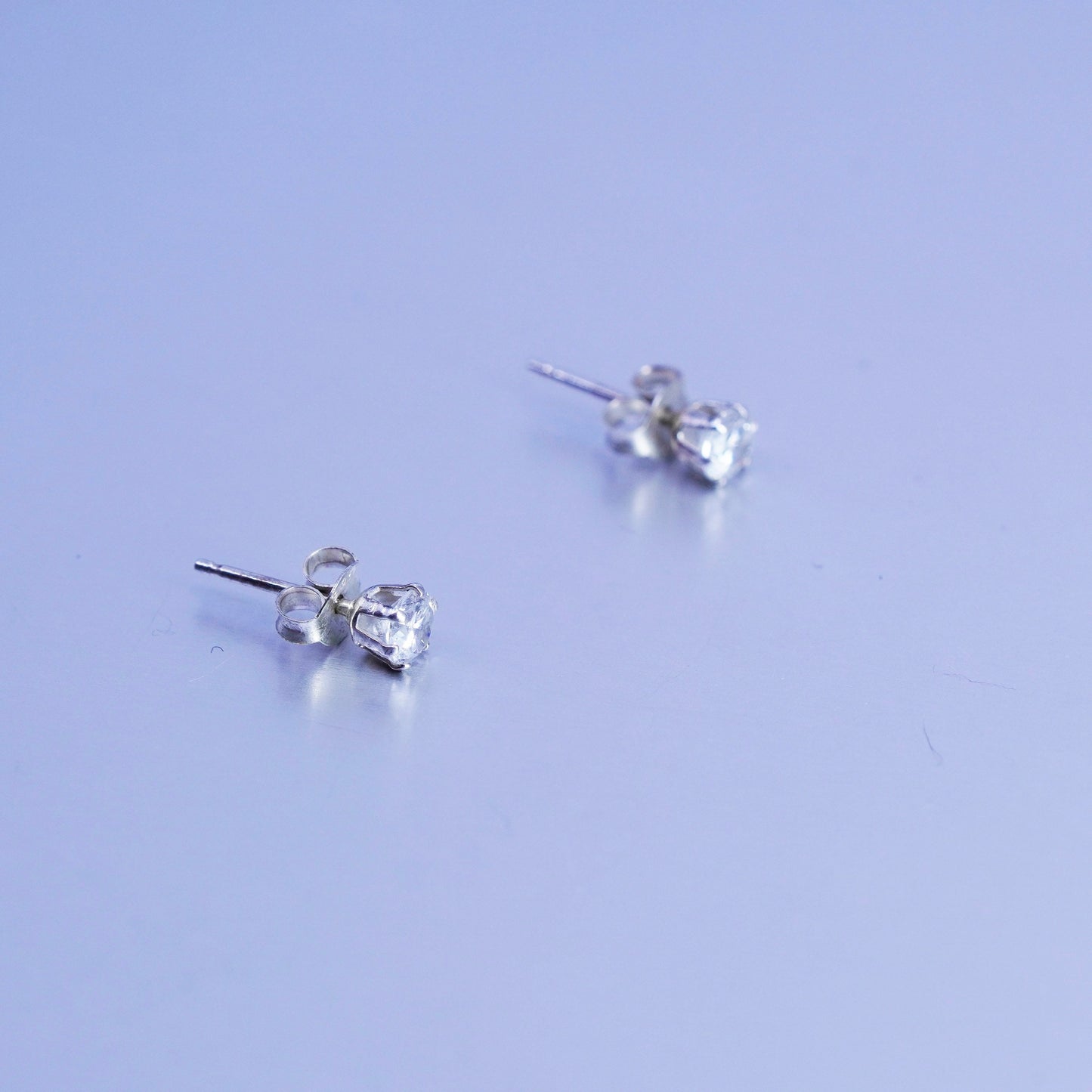4mm, Vintage Sterling 925 silver earrings, studs with cz inlay