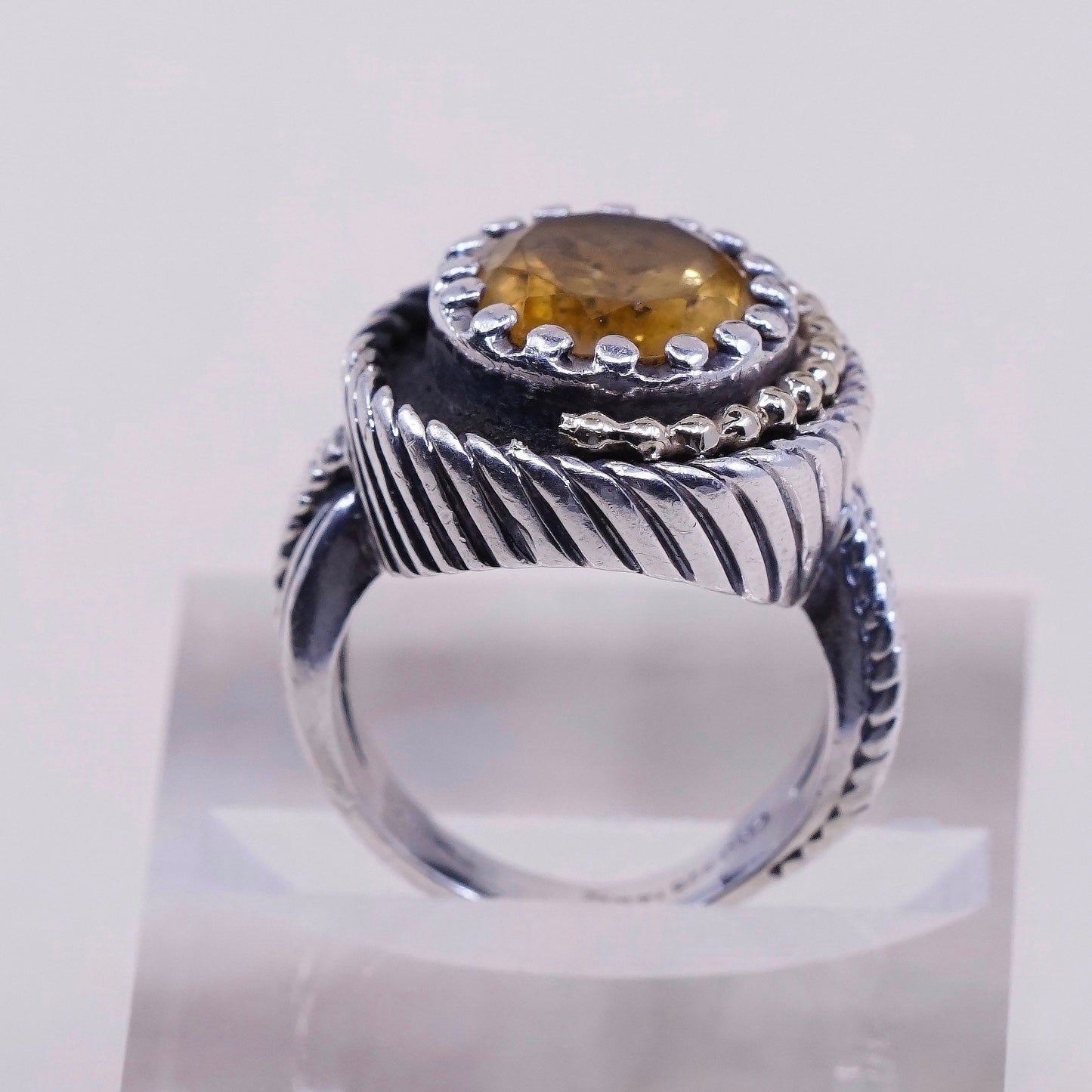Size 6, vtg PRG two Tone 14K gold trim w/ sterling 925 silver ring with citrine