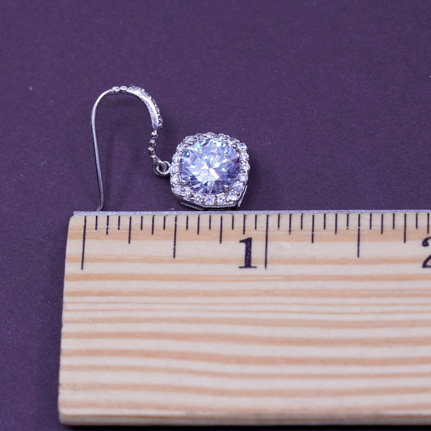 Vintage Sterling silver earrings, 925 drops with cluster Cz Around