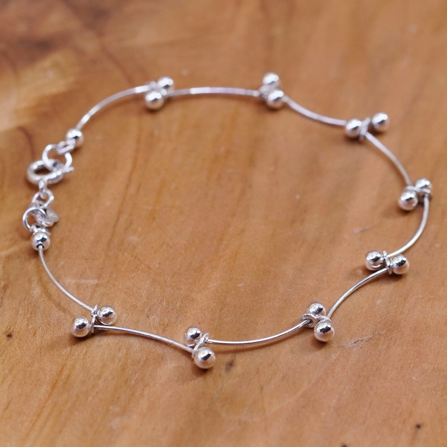 7.25”, Vintage Sterling silver handmade bracelet, 925 wavy DNA link chain bead