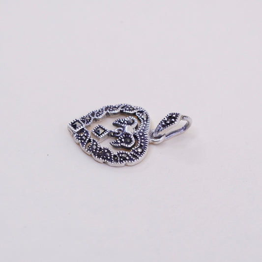 vintage sterling silver handmade pendant, China 925 heart with marcasite