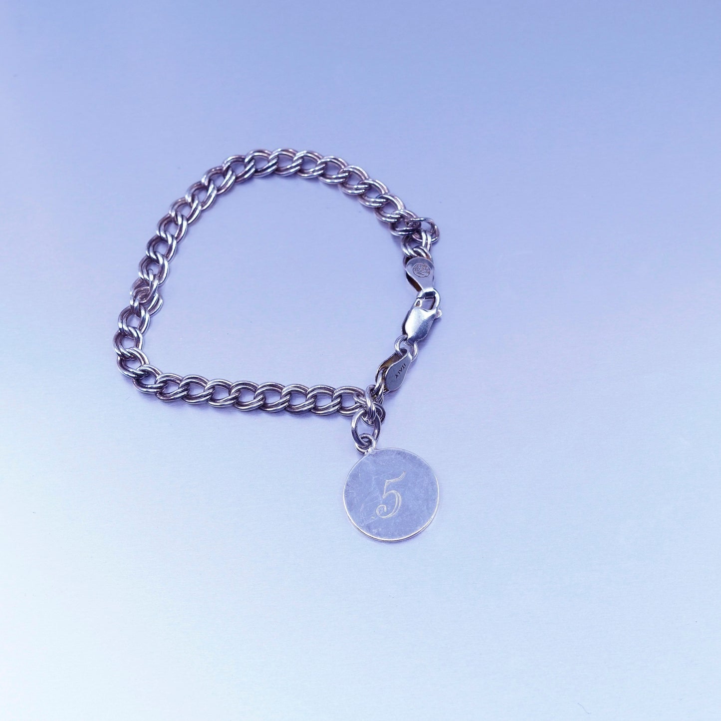 6.5”, Italy Sterling 925 silver handmade bracelet, curb chain initial C charm