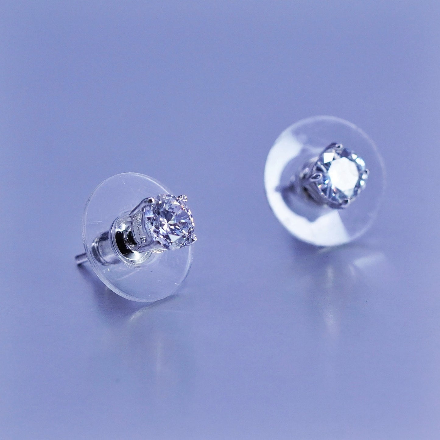 5mm, Vintage Sterling 925 silver earrings, studs with cz inlay
