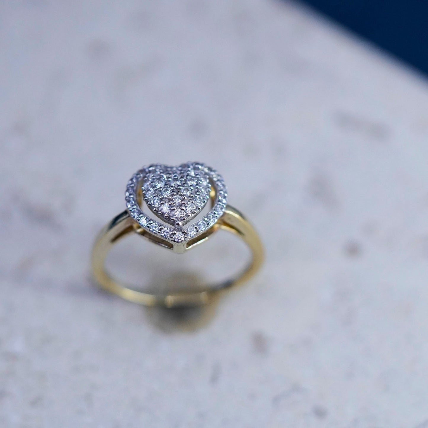 Size 7.25, vermeil gold filled Sterling 925 silver heart ring genuine diamond