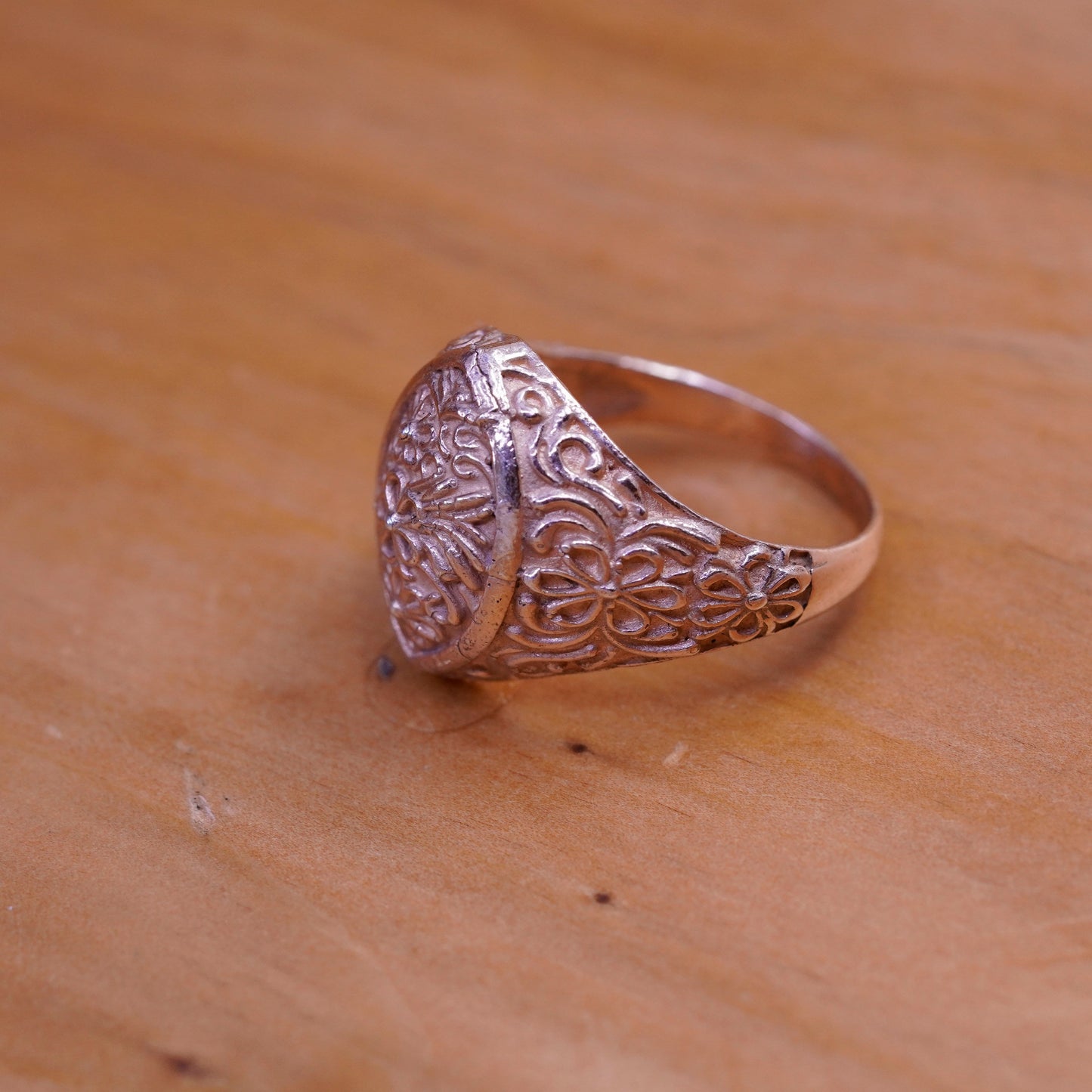 size 9.25, Native American vermeil gold over handmade ring, flower 925 band