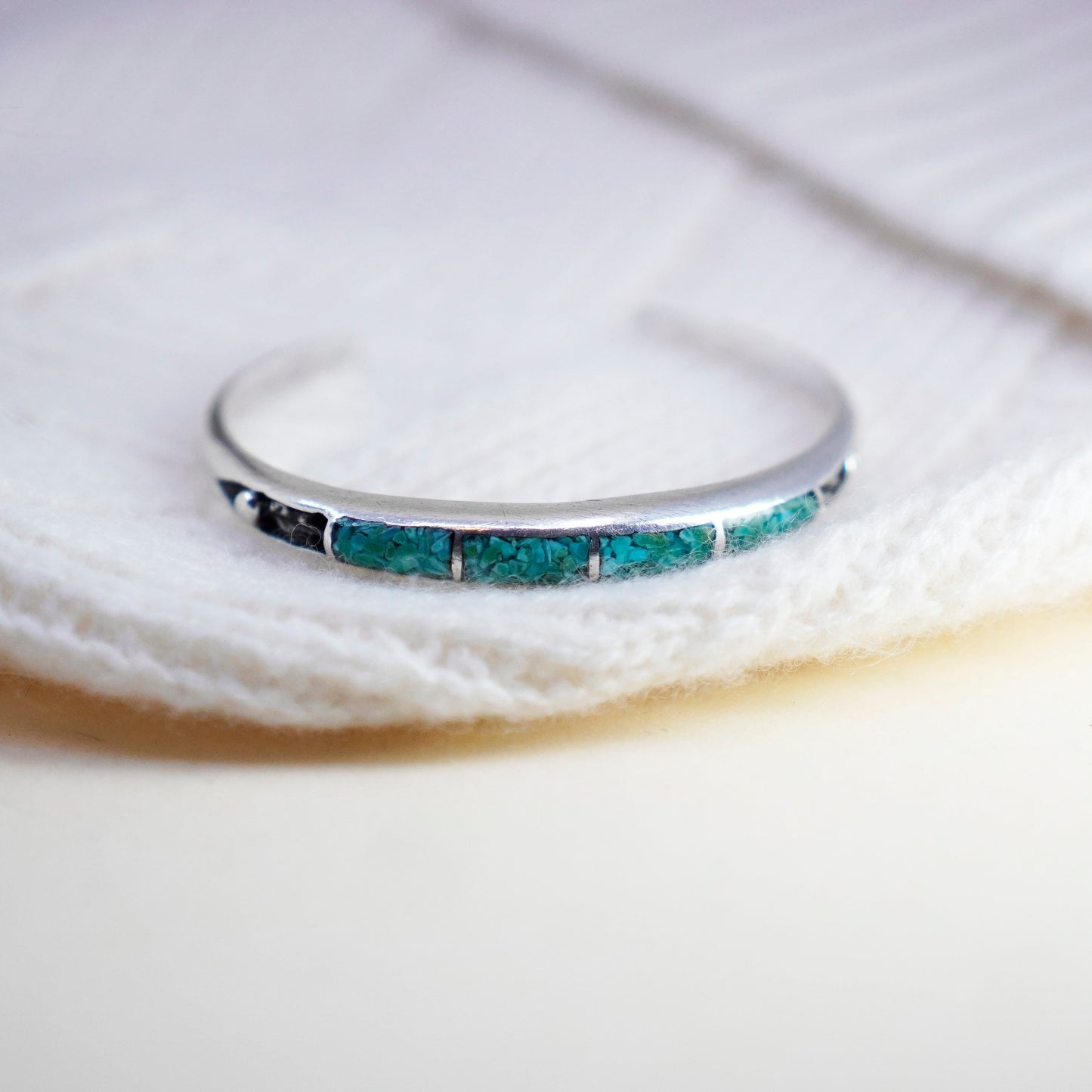 6.25”, Native American Navajo sterling silver cuff turquoise inlay, bracelet