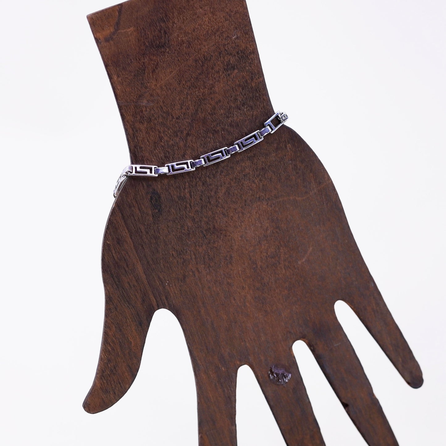 7.25”, Vintage Sterling silver handmade bracelet, 925 Greek key link chain