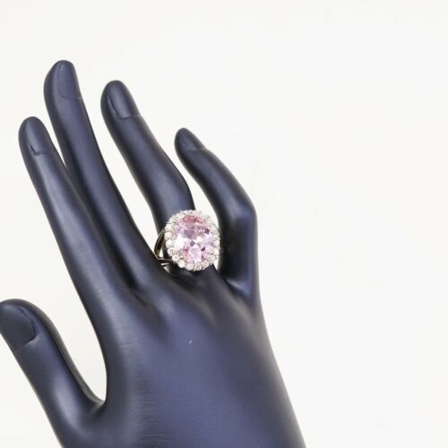 Sz 6.25, Gold Over Sterling Silver Ring, 925 Silver Cocktail Ring W/ pink Cz
