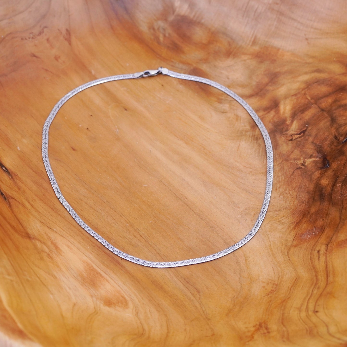 18” 4mm, vintage Italy Sterling silver textured herringbone chain, 925 necklace