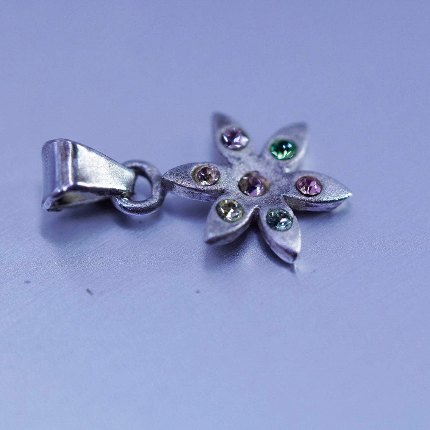 antique sterling 925 silver handmade flower pendant with Crystal