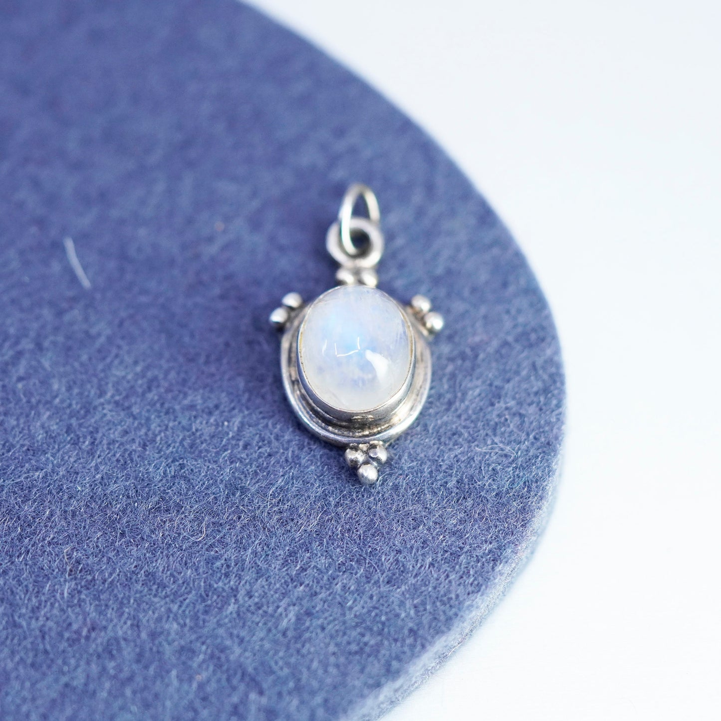 Vintage sterling 925 silver handmade charm pendant with blue moonstone