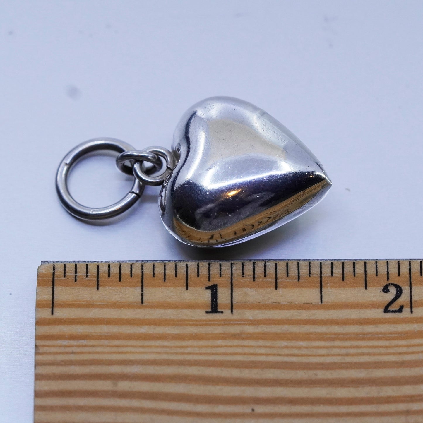 antique sterling 925 silver handmade puffy heart pendant