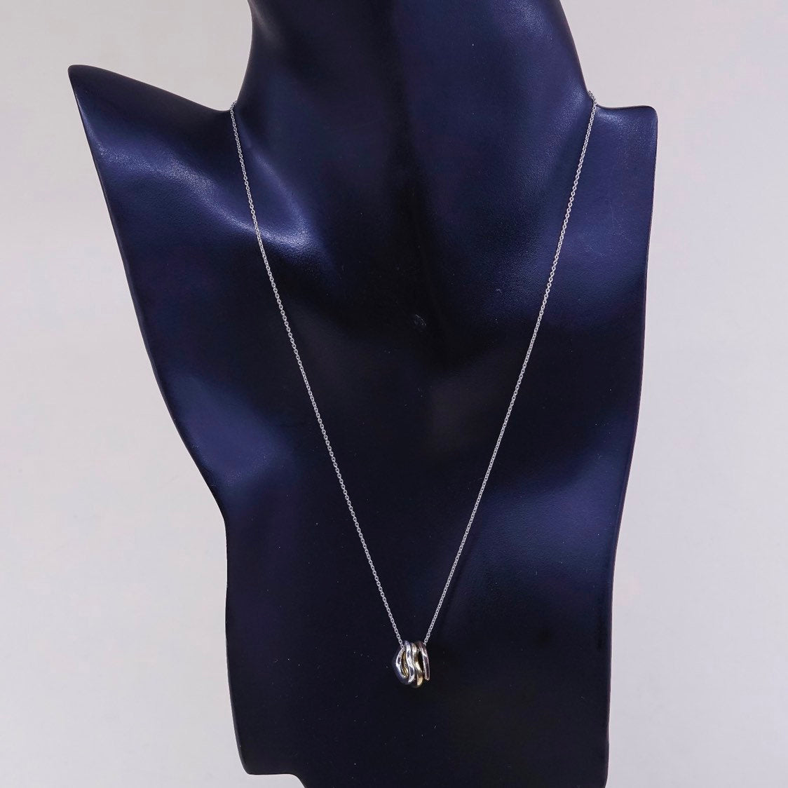 16+2", vtg Sterling silver Handmade necklace, 925 Circle chain w/ heart pendant