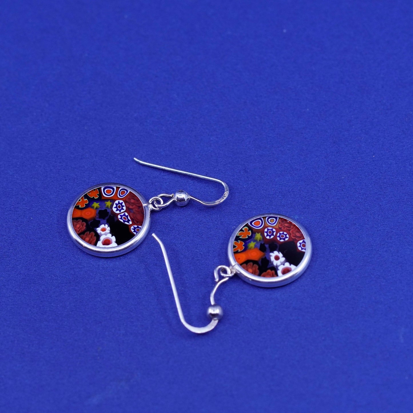 Vintage sterling 925 silver handmade earrings with red Murano glass