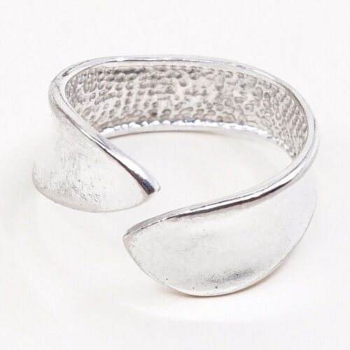 Size Adjustable, Vtg Ribbed Sterling 925 Silver Handmade Wrap Around Ring