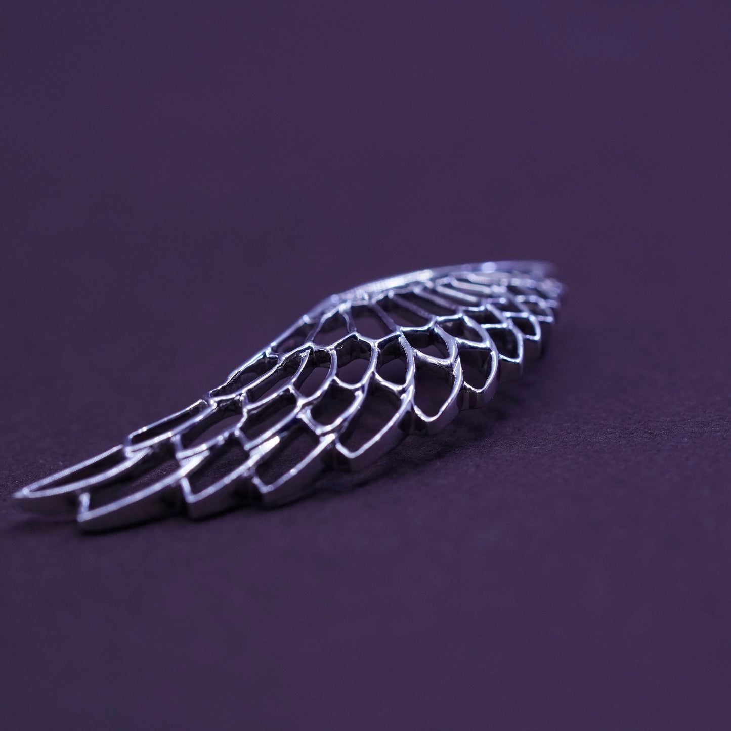Vintage Sterling silver pendant, 925 silver wing with black diamond