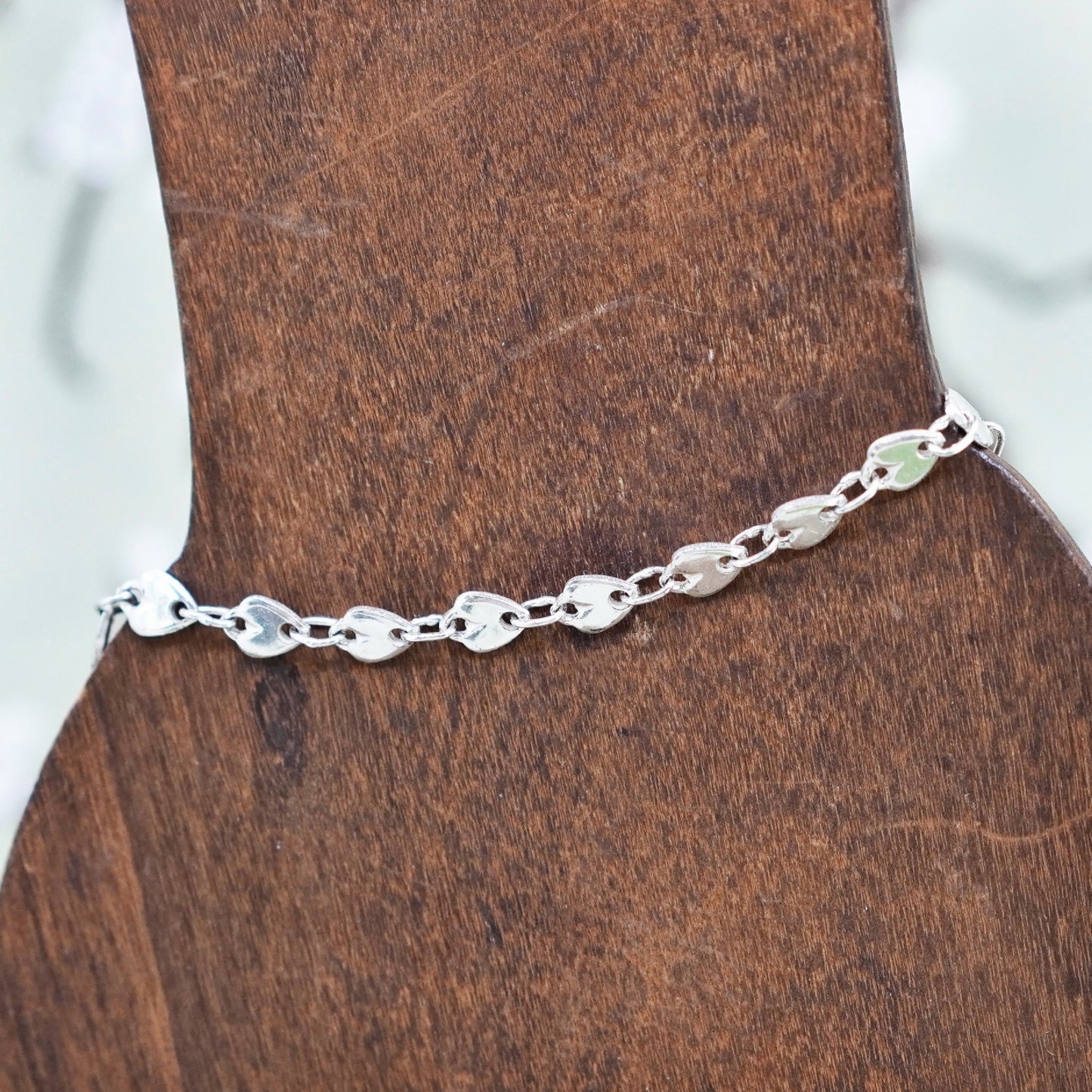 8.75”, Vintage Italian sterling silver bracelet, 925 heart link chain